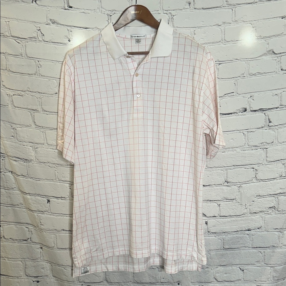 Peter Millar White and Red Checkered Polo Shorts Sleeve Polo Shirt Size X-Large